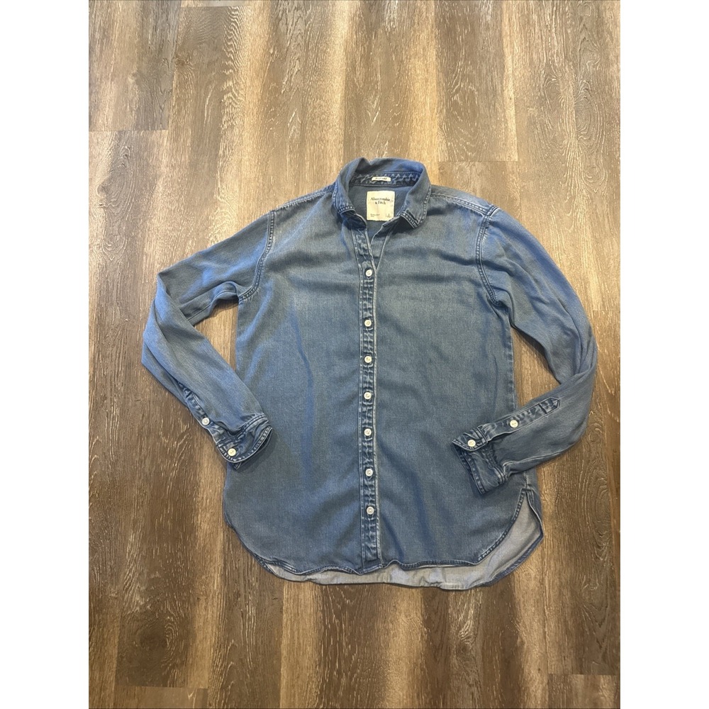 Abercrombie & Fitch Boyfriend Women's  S Blue Denim Long Sleeve Shirt Stretch